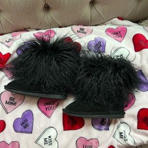 Black Mongolian fur child’s size one bear paw boots